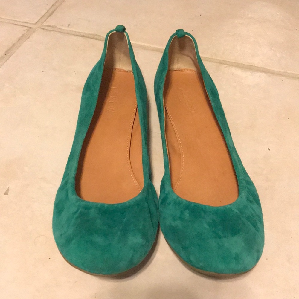 J. Crew emerald green suede ballet flats in size 9